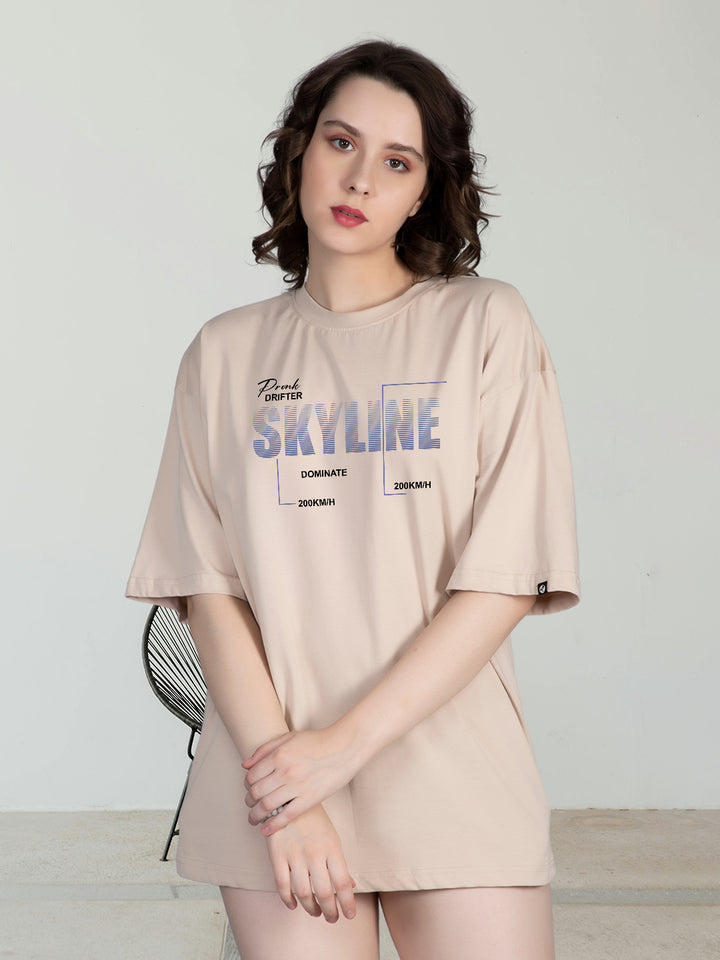 SKYLINE Women Graphic Printed Oversized  T-Shirt