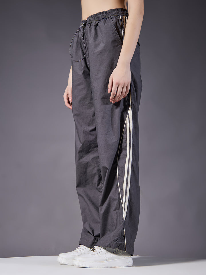 Parachute Pants For Women - Grey with White Stripe