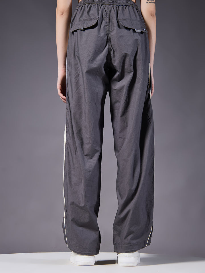 Parachute Pants For Women - Grey with White Stripe