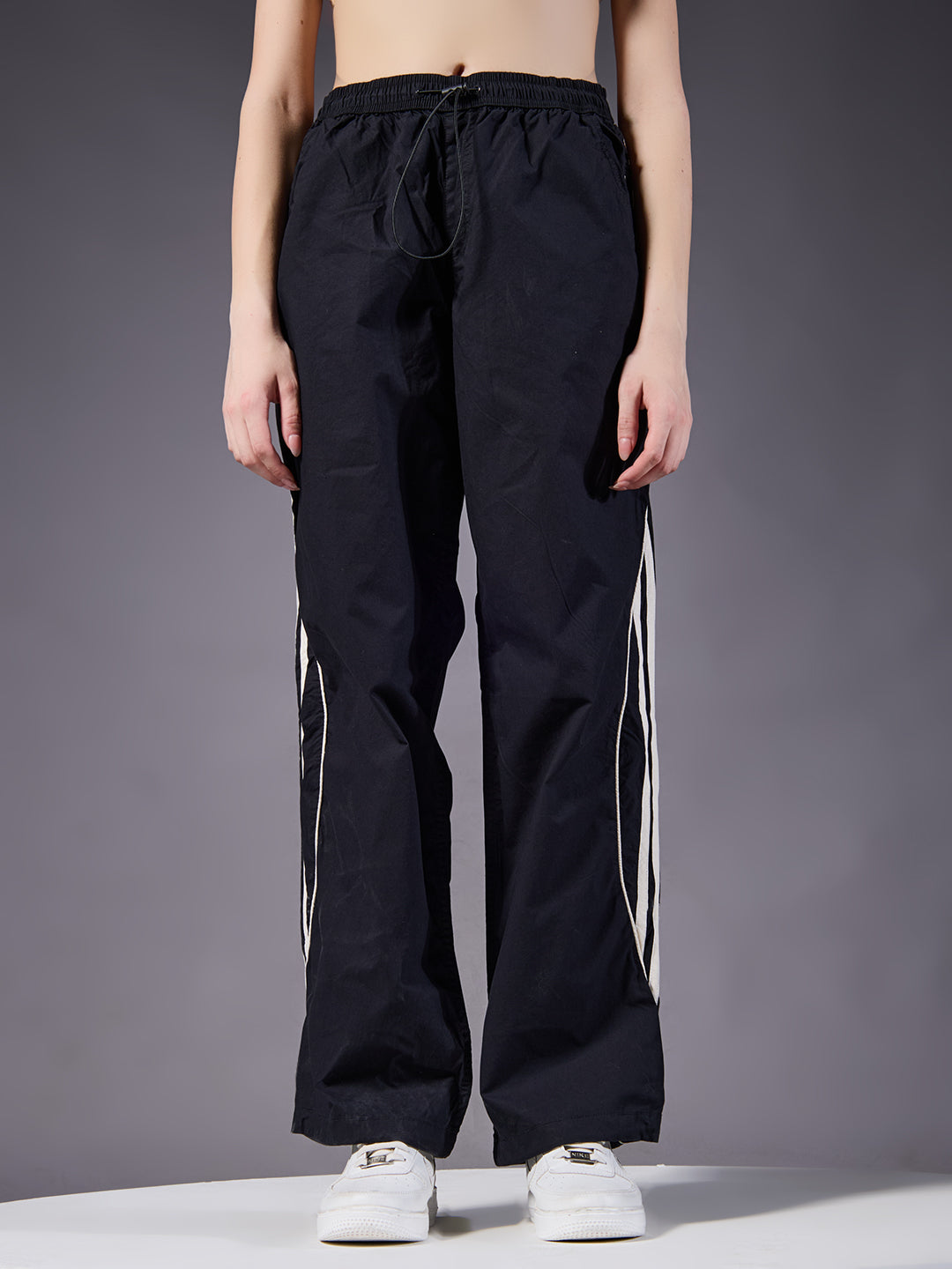 Parachute Pants For Women - Black with White Stripe