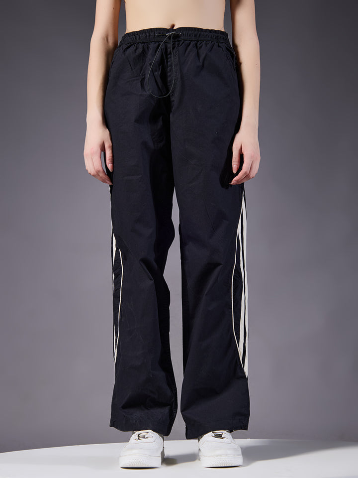 Parachute Pants For Women - Black with White Stripe