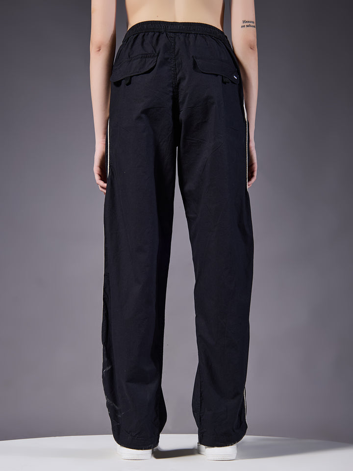 Parachute Pants For Women - Black with White Stripe