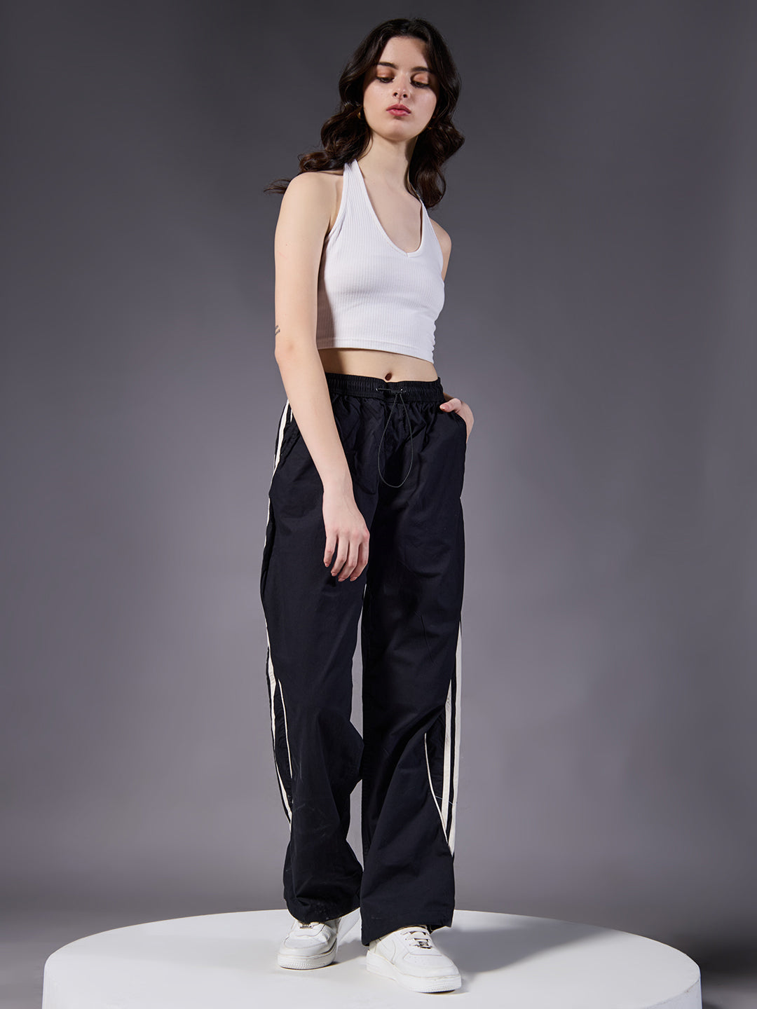Parachute Pants For Women - Black with White Stripe