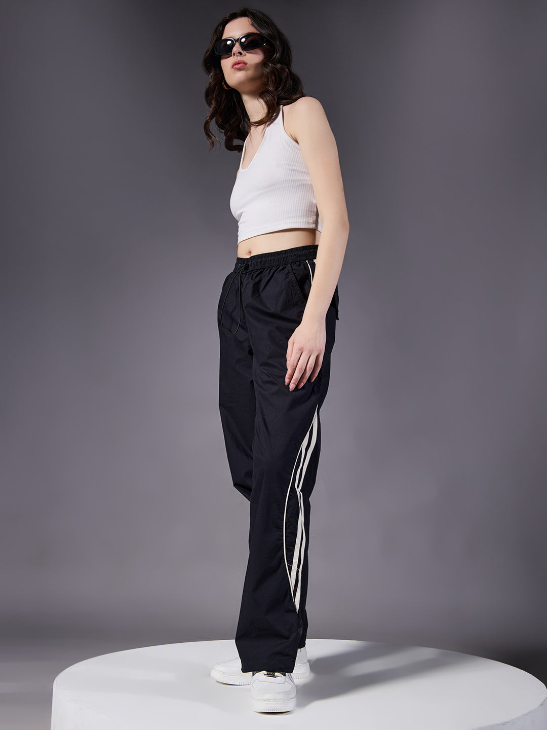 Parachute Pants For Women - Black with White Stripe