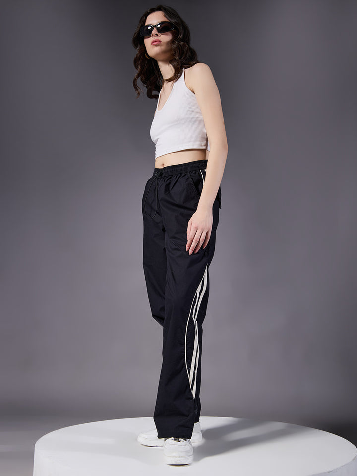 Parachute Pants For Women - Black with White Stripe