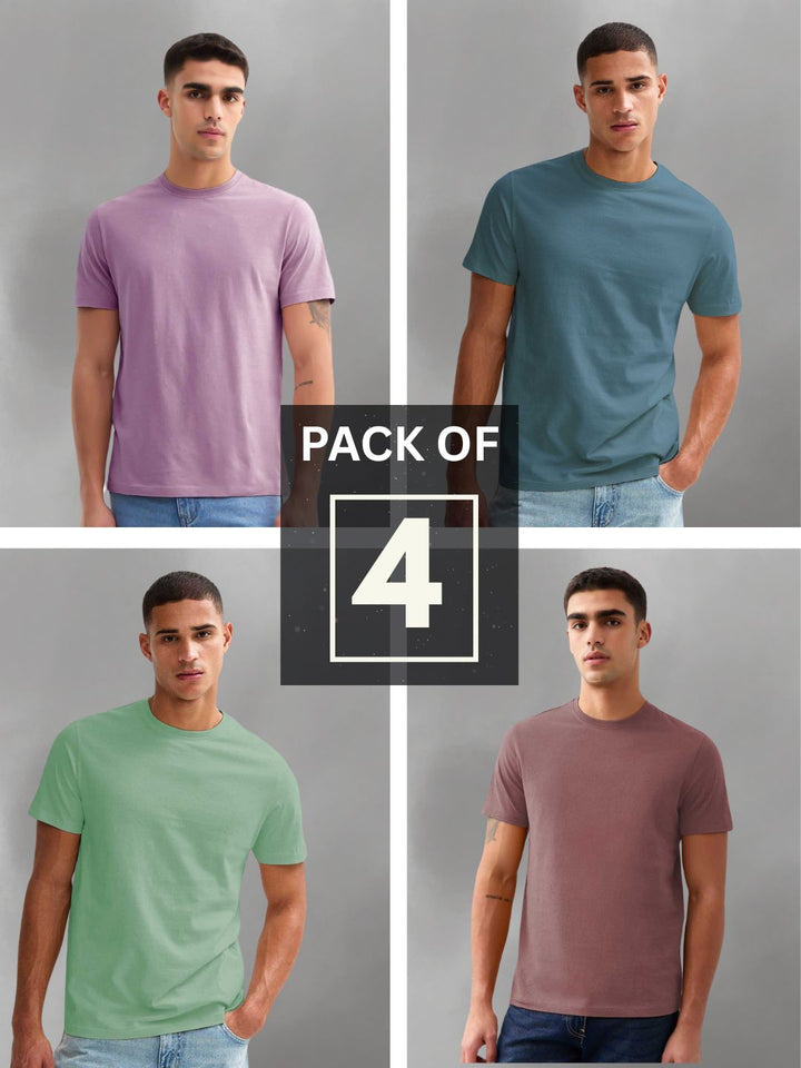 Solid Half Sleeve T-Shirt Men Combo - Pack of 4