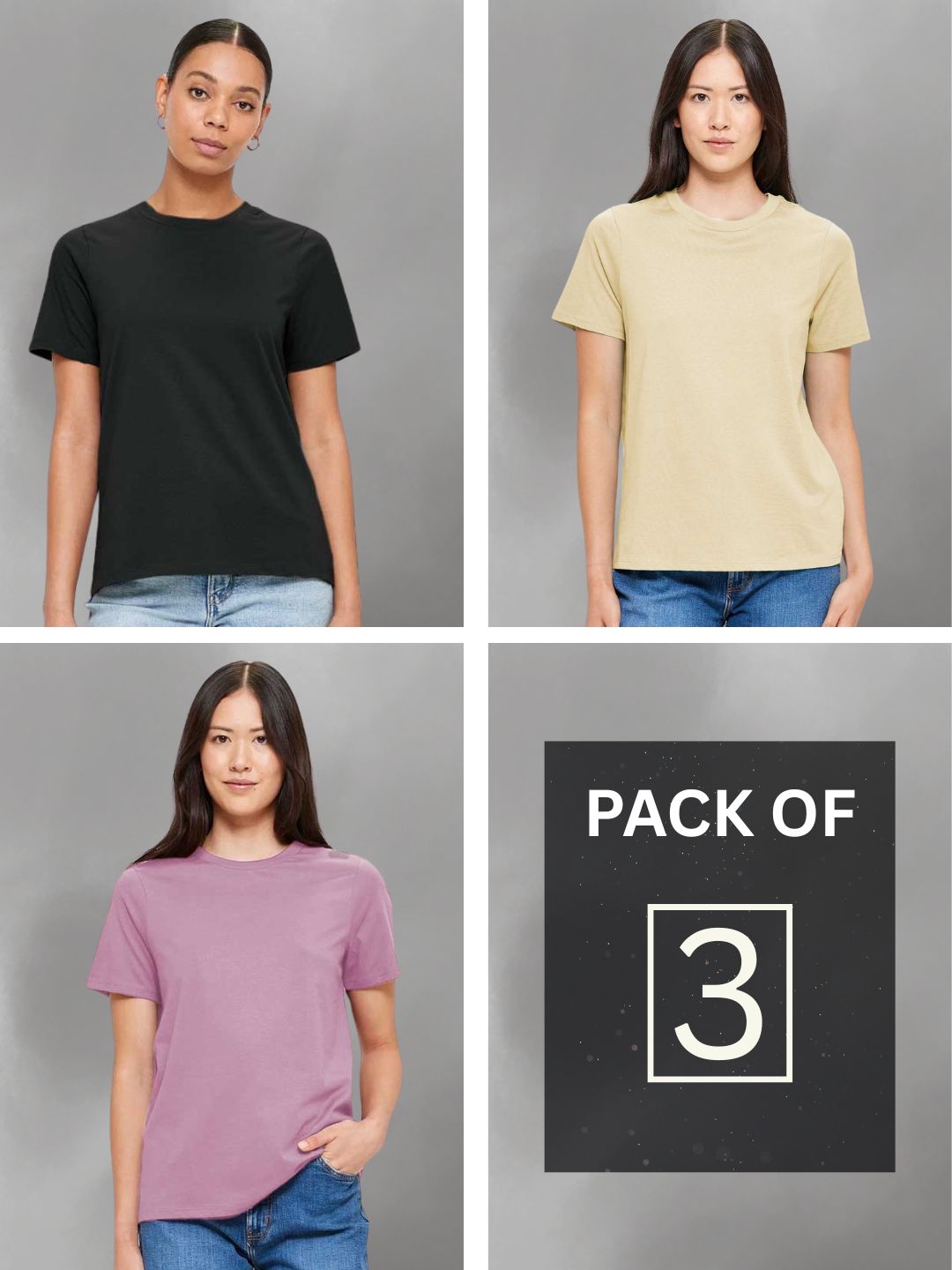 Solid Half Sleeve T-Shirt Women Combo - Pack of 3