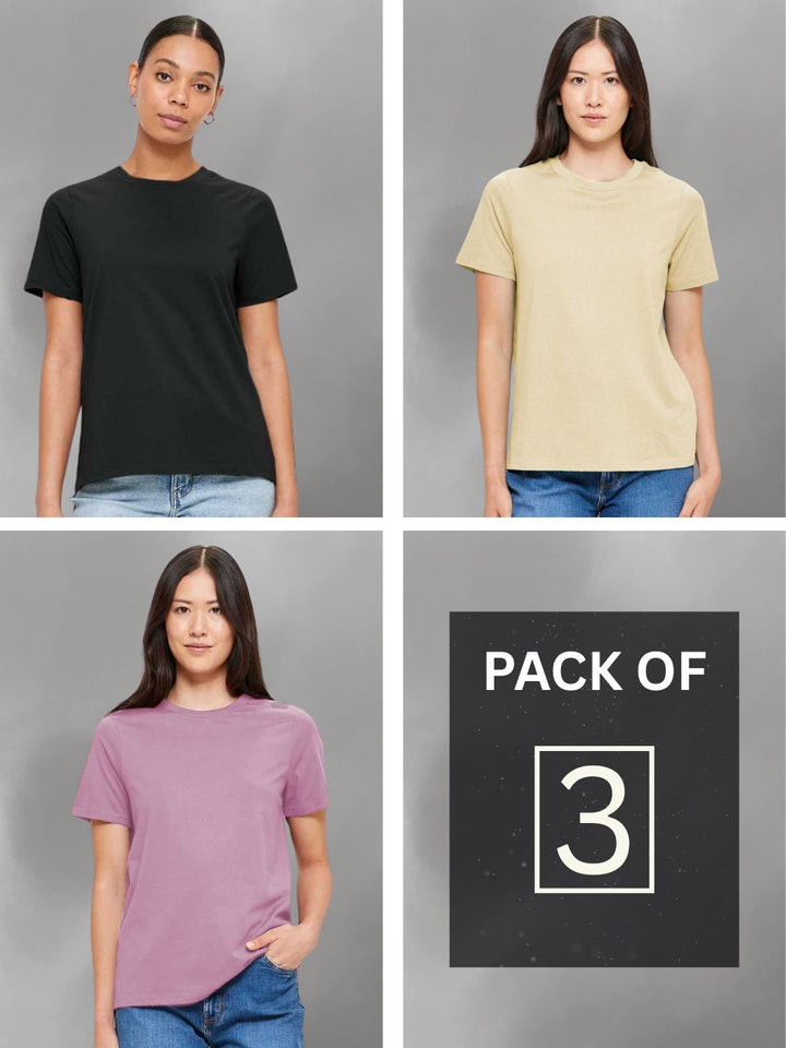 Solid Half Sleeve T-Shirt Women Combo - Pack of 3