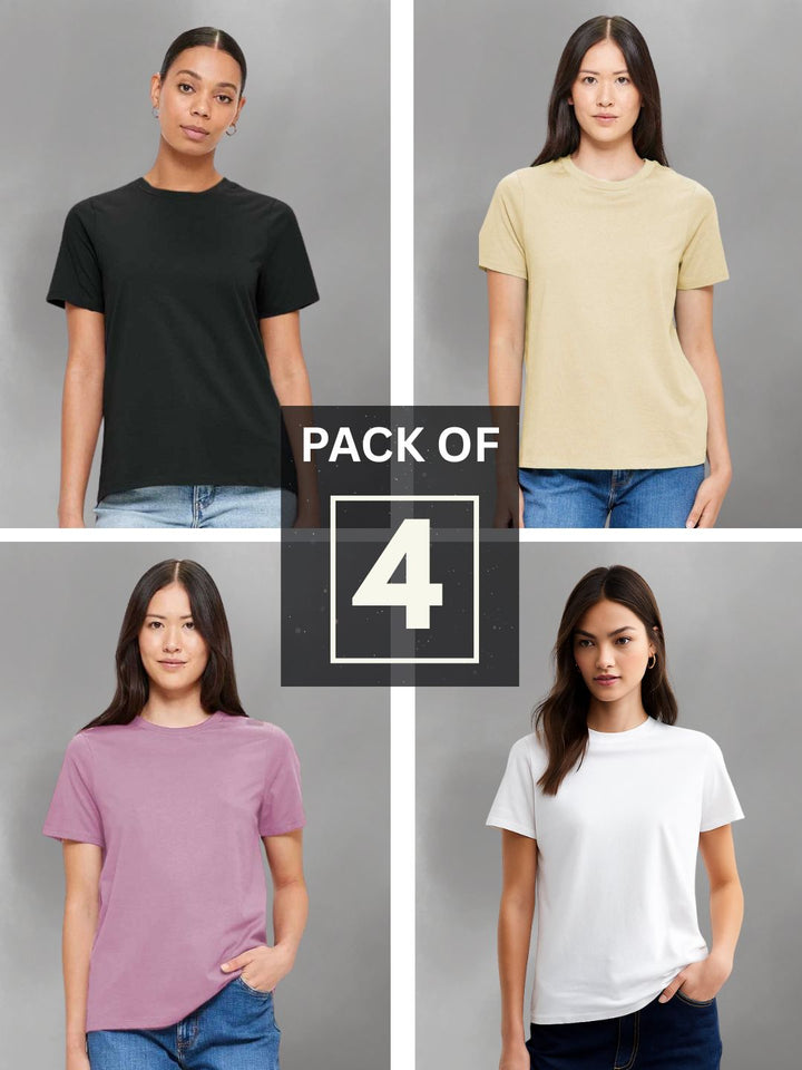 Solid Half Sleeve T-Shirt Women Combo - Pack of 4