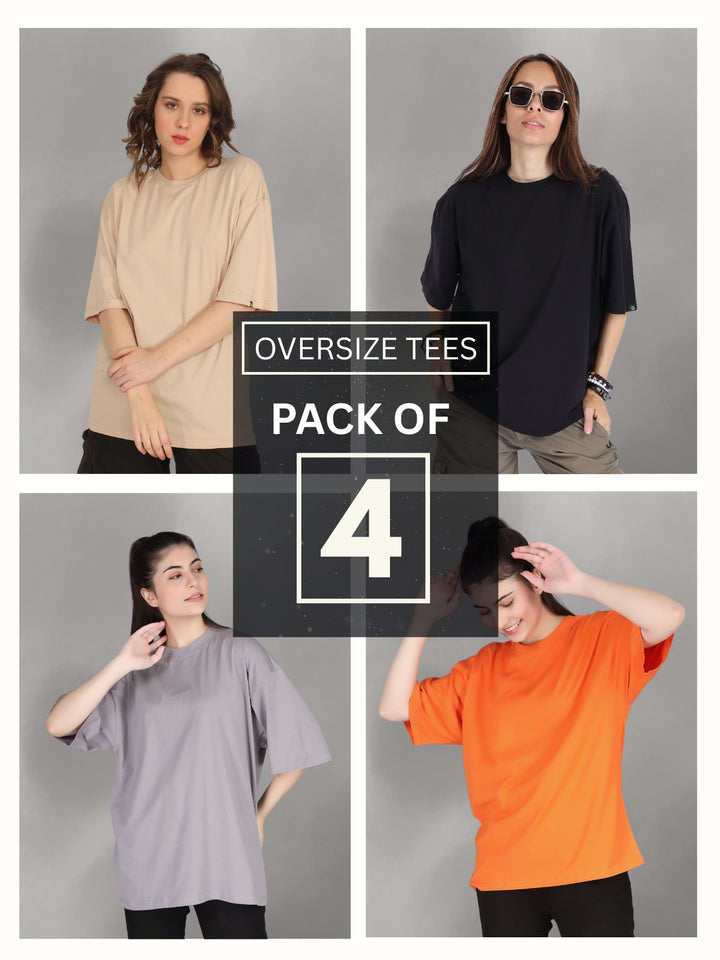 Solid Oversized T-Shirt Women Combo - Pack of 4
