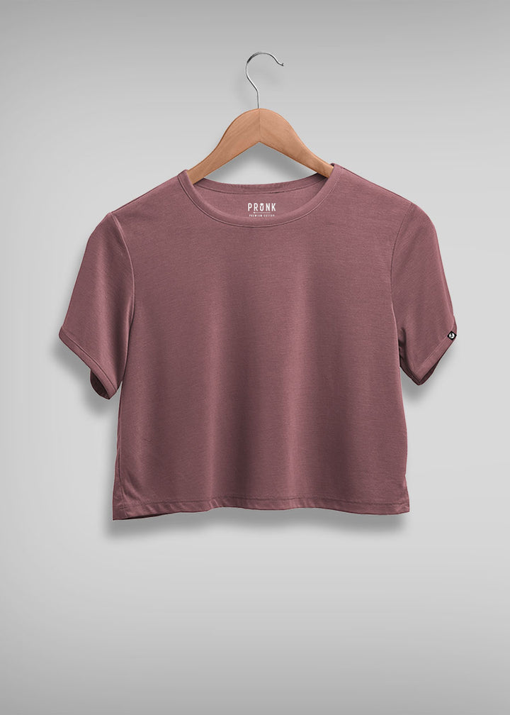 Solid Women Half Sleeve Crop Top - Mauve Taupe