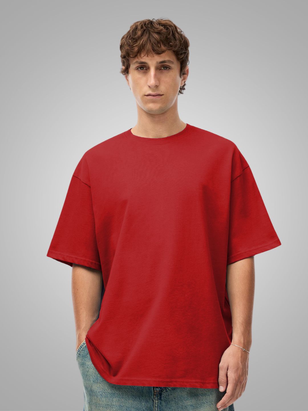 Solid Men Oversized T-Shirt - Candy Red