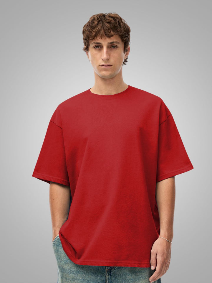 Solid Men Oversized T-Shirt - Candy Red