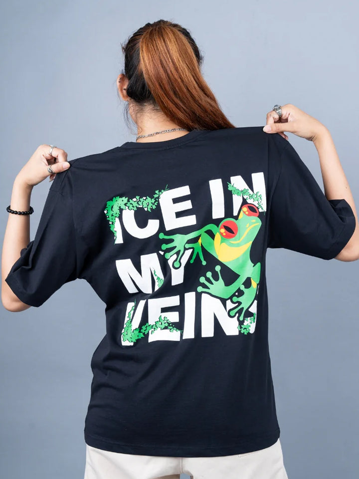 Ice In My Veins Puff Printed Women Oversized Terry T-shirt
