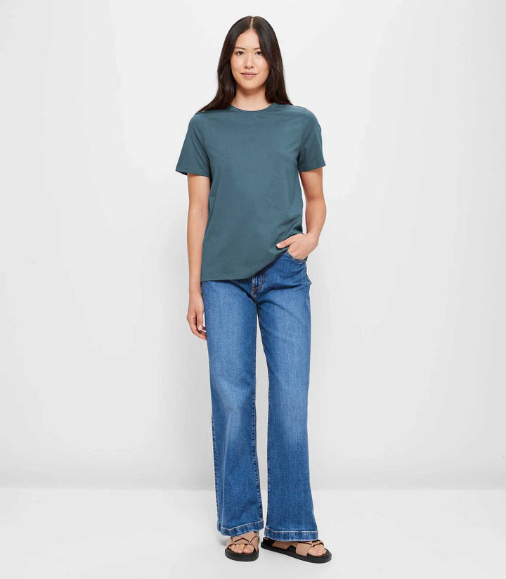 Women Solid Half Sleeve T-Shirt - Teal Blue