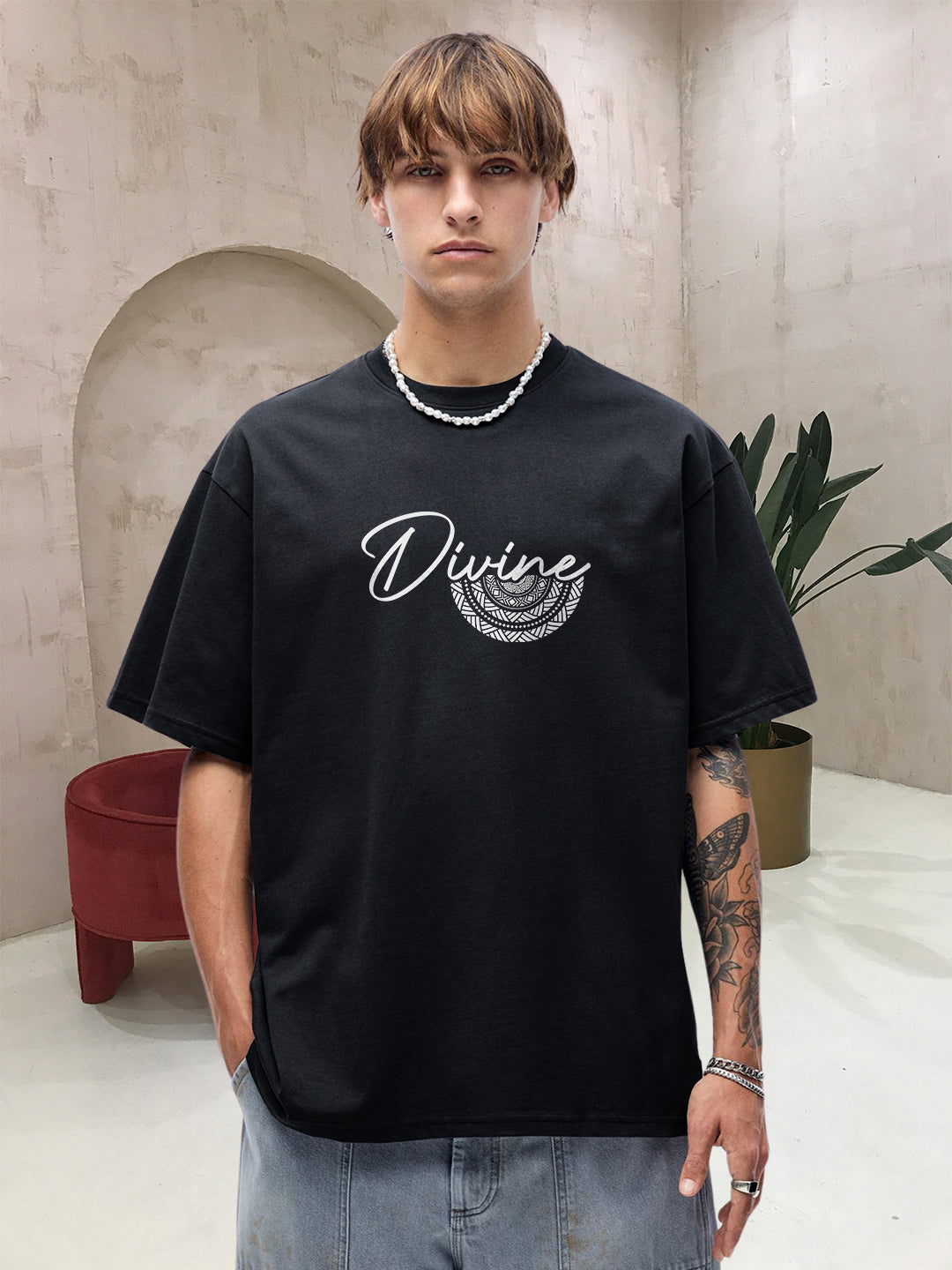 Divine Men Printed Oversized T-Shirt