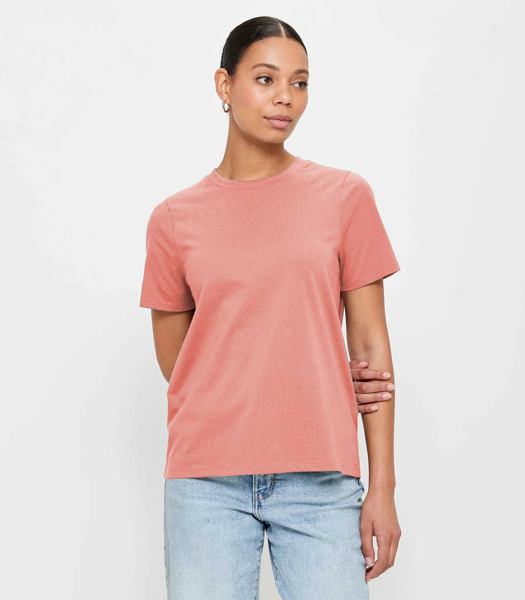 Women Solid Half Sleeve T-Shirt - Salmon Pink