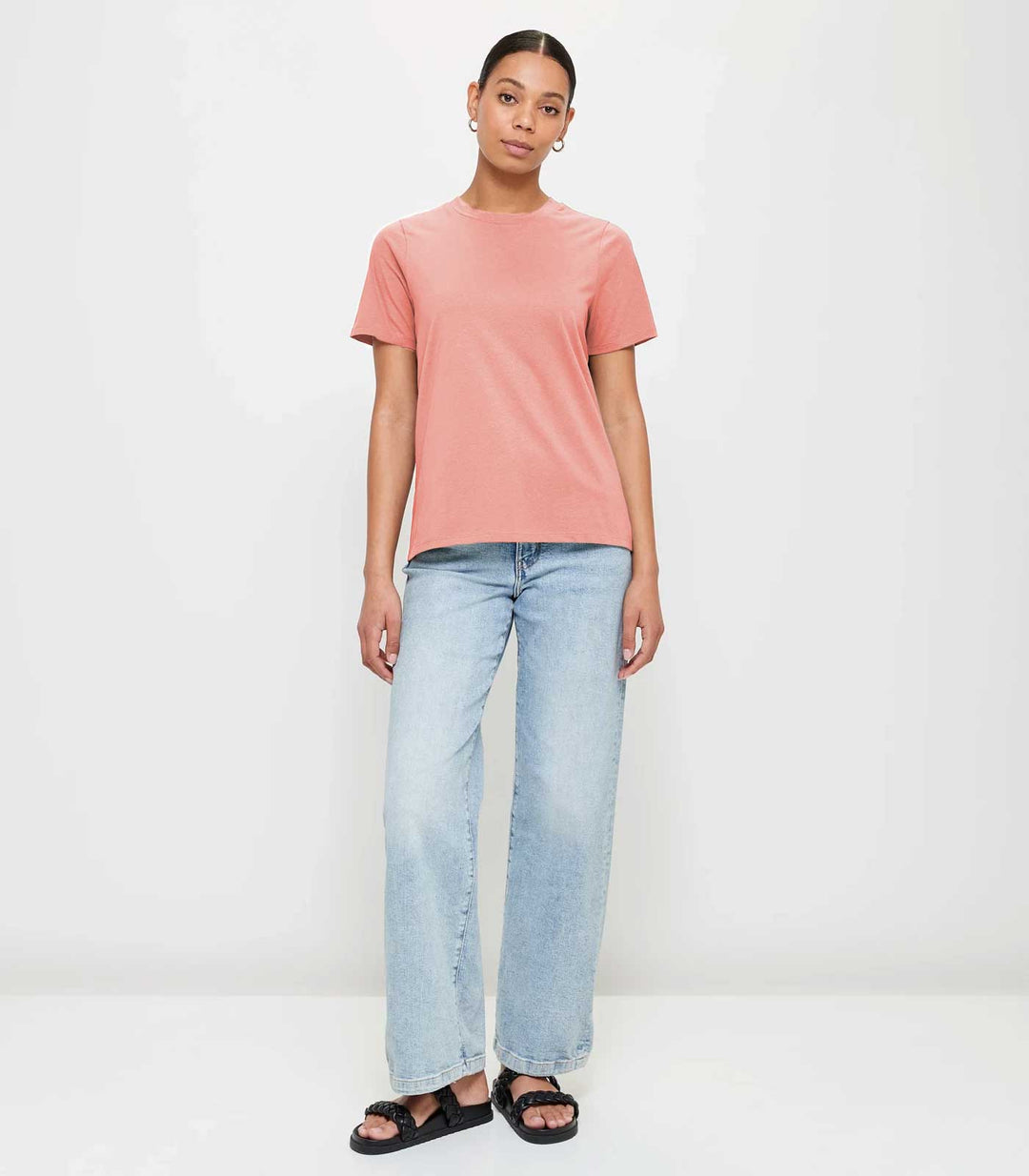 Women Solid Half Sleeve T-Shirt - Salmon Pink