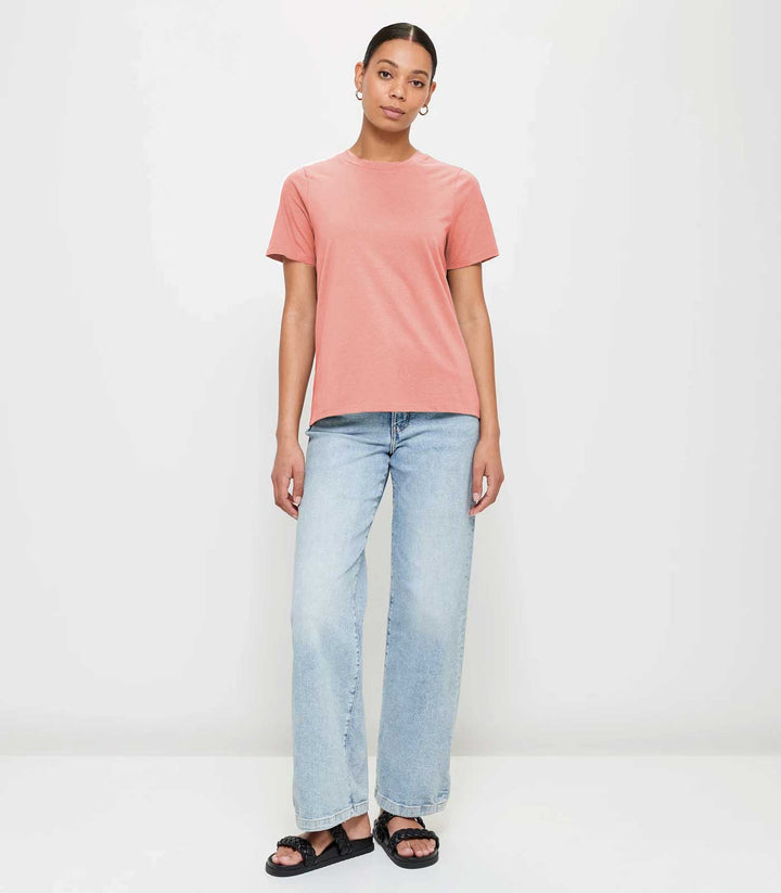 Women Solid Half Sleeve T-Shirt - Salmon Pink