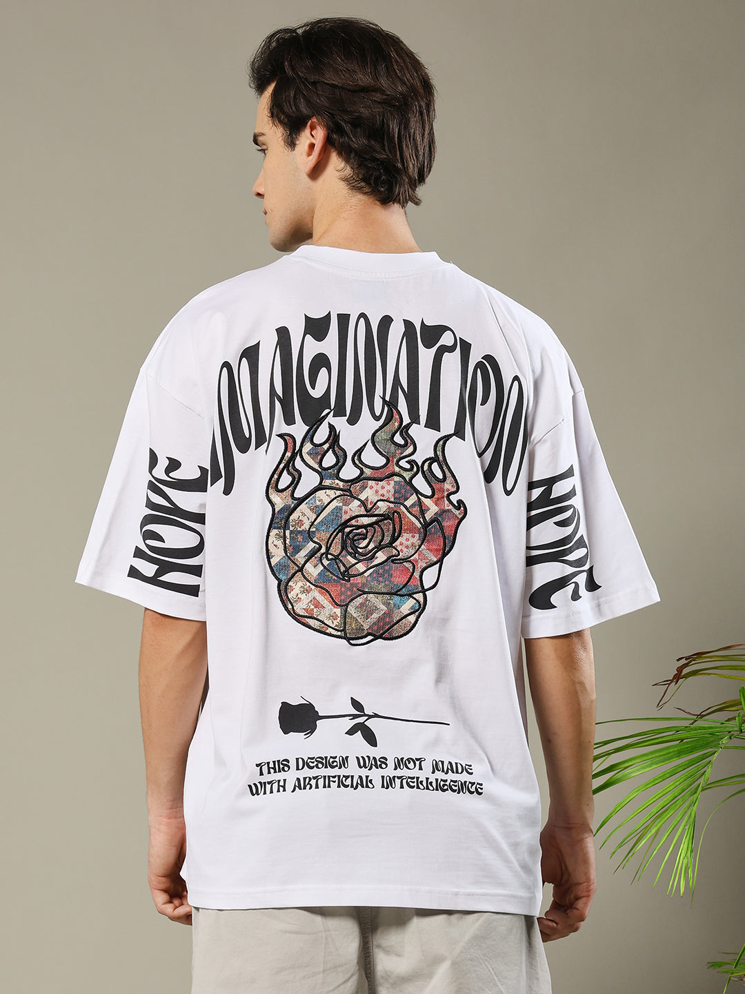 Imagination Embroidered Printed Men Oversized T-shirt