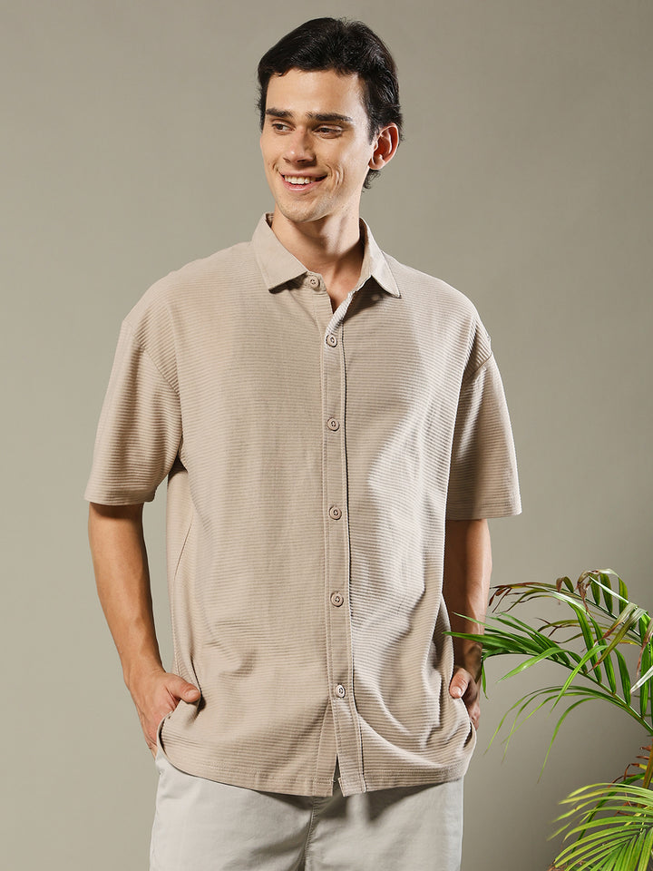 Mens Half Sleeve Resort Shirt - Beige