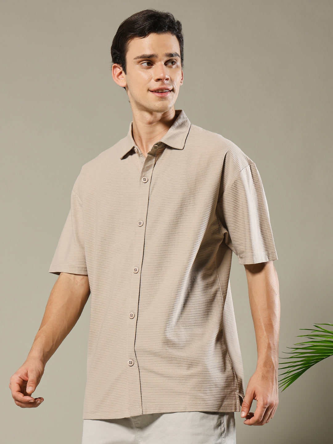 Mens Half Sleeve Resort Shirt - Beige