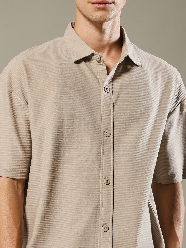 Mens Half Sleeve Resort Shirt - Beige