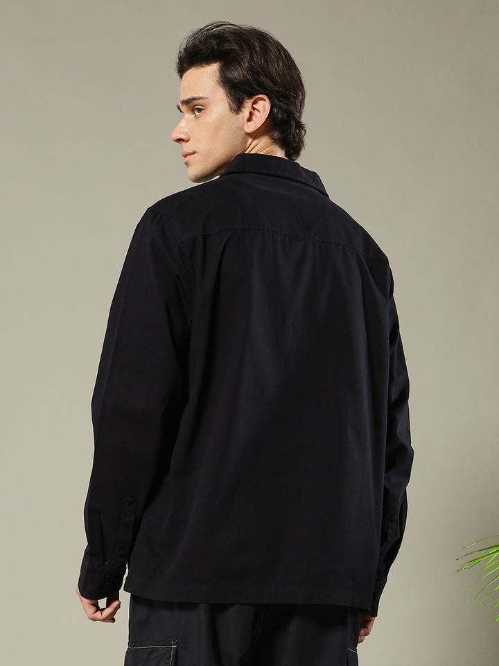 Solid Men Shacket - Black