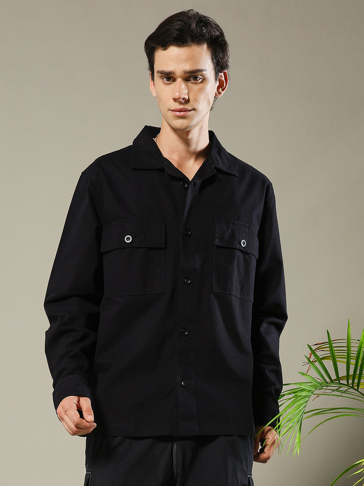 Solid Men Shacket - Black