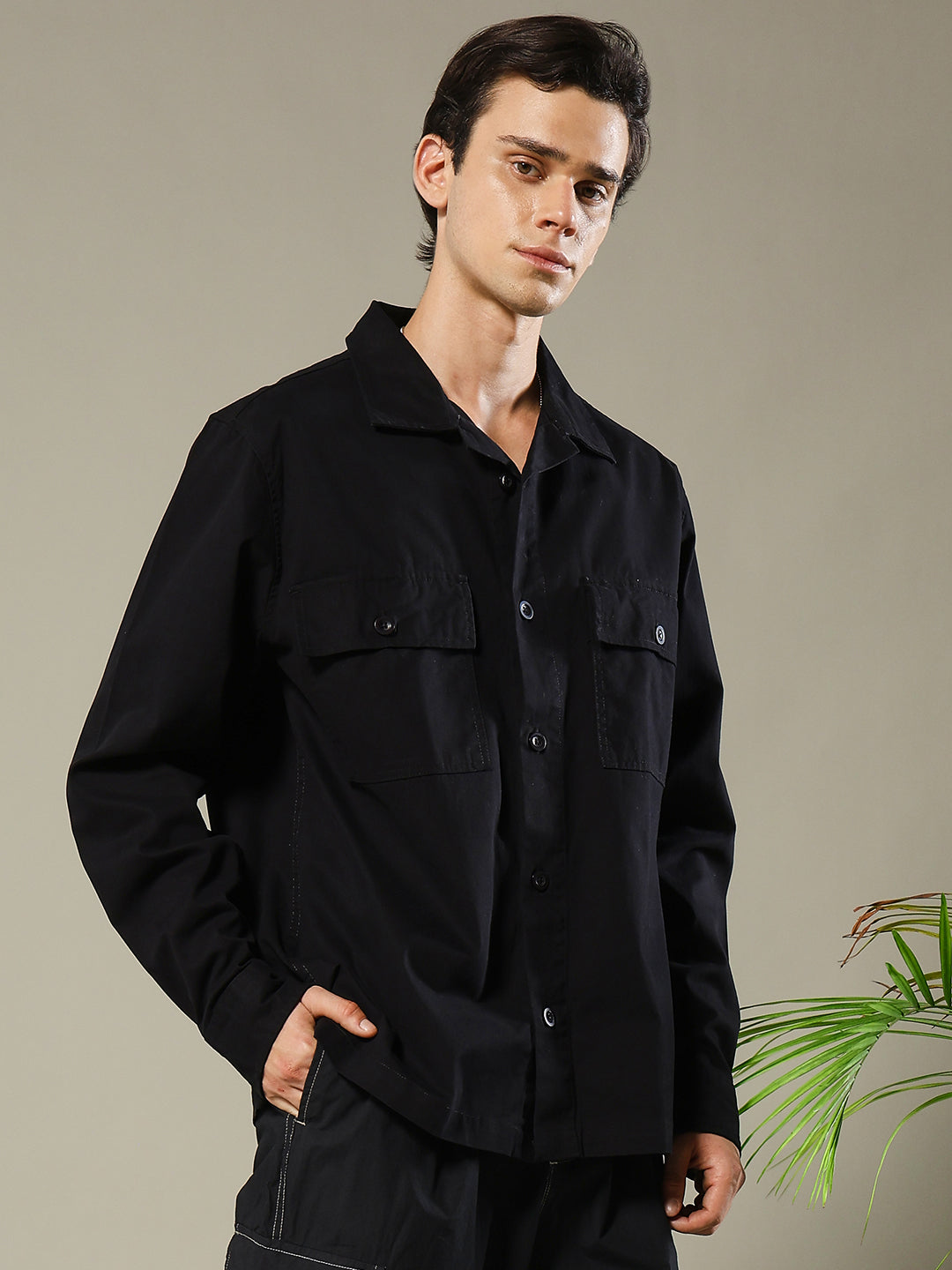 Solid Men Shacket - Black