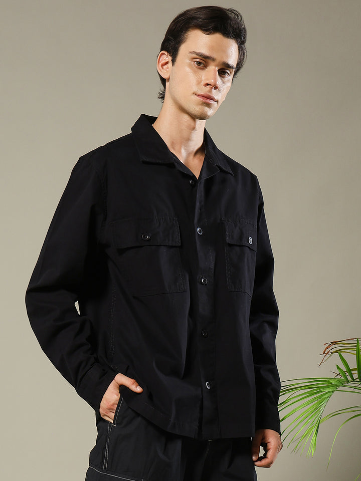 Solid Men Shacket - Black