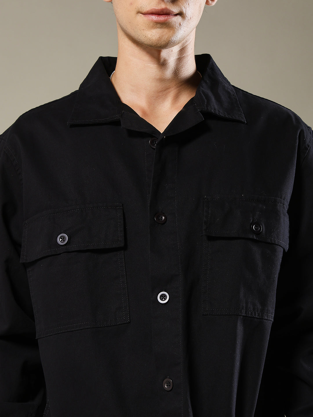 Solid Men Shacket - Black