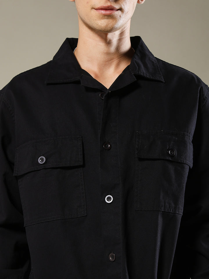 Solid Men Shacket - Black