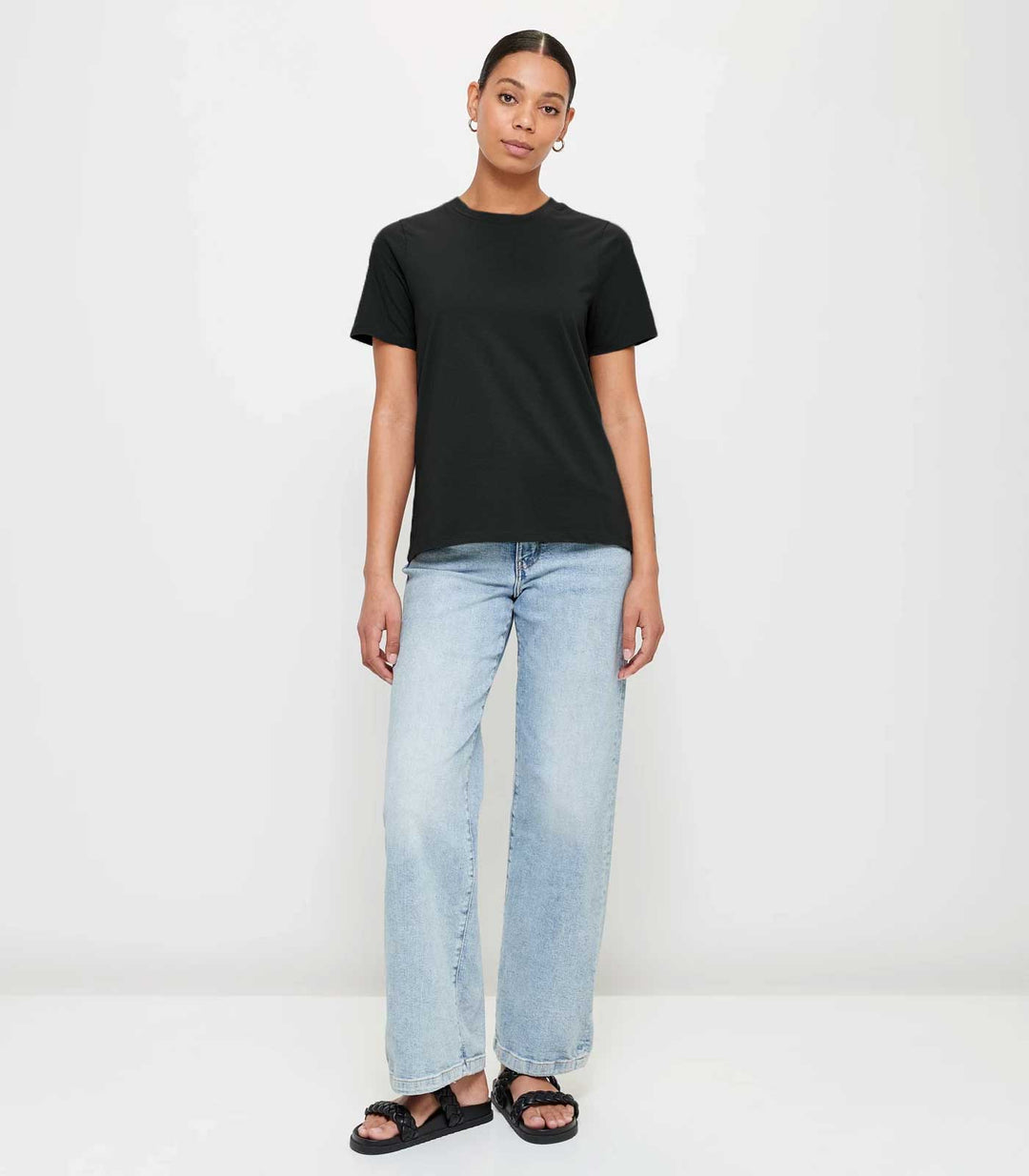 Women Solid Half Sleeve T-Shirt - Black