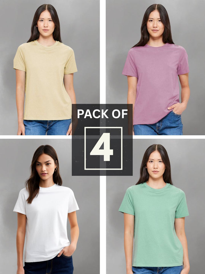 Solid Half Sleeve T-Shirt Women Combo - Pack of 4