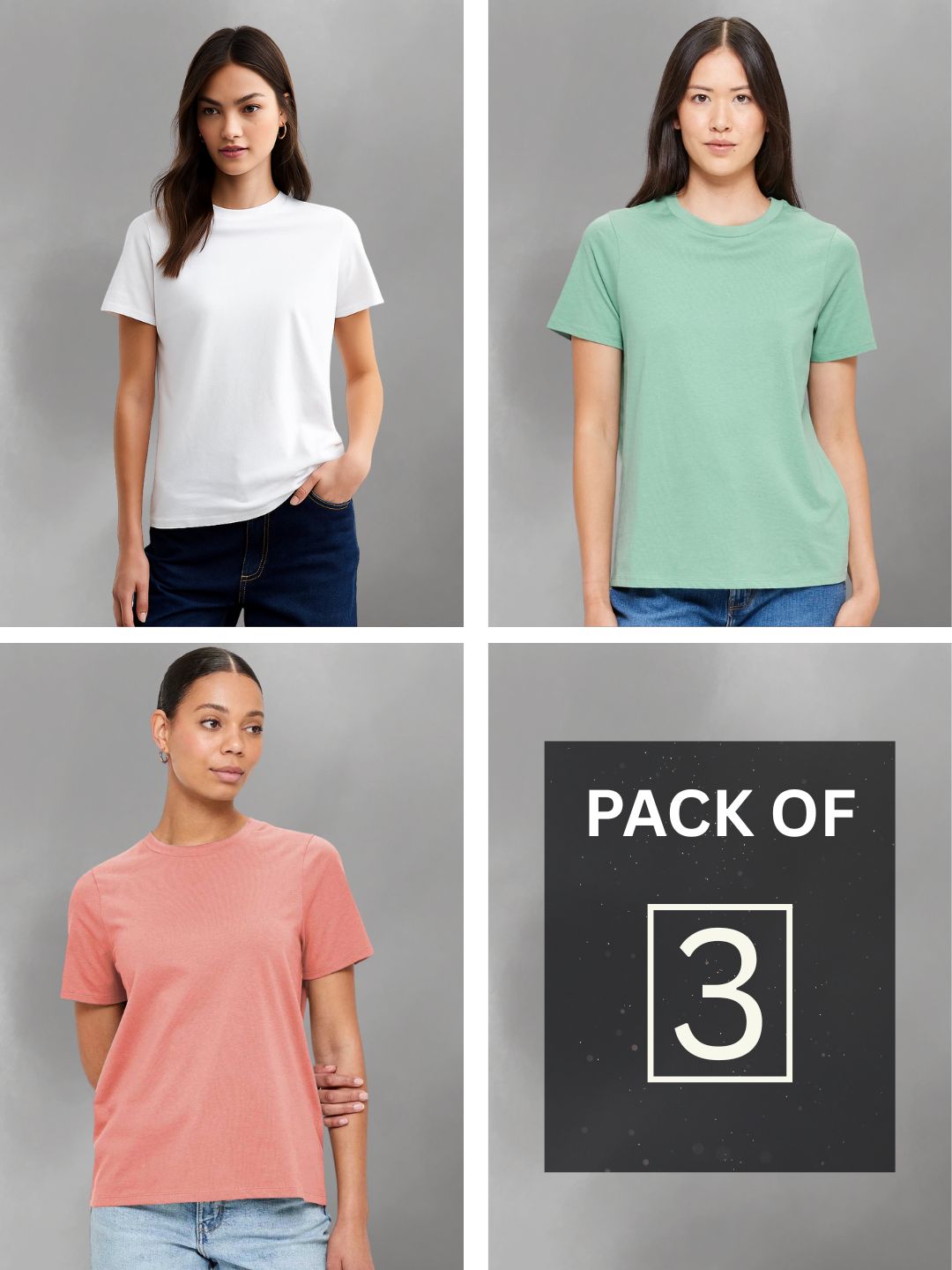 Solid Half Sleeve T-Shirt Women Combo - Pack of 3