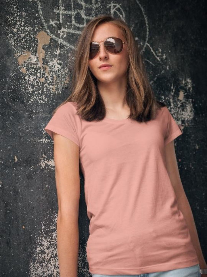 Women Solid Half Sleeve T-Shirt - Salmon Pink