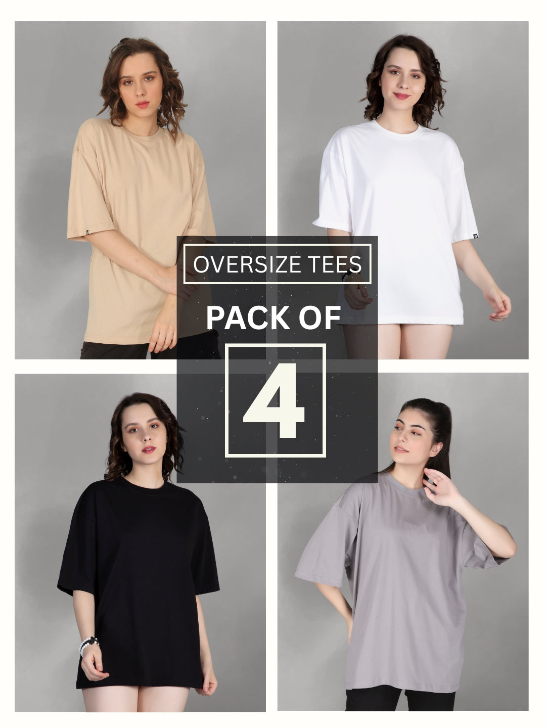 Solid Oversized T-Shirt Women Combo - Pack of 4