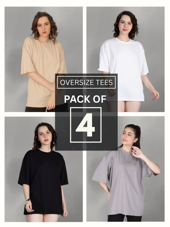 Solid Oversized T-Shirt Women Combo - Pack of 4