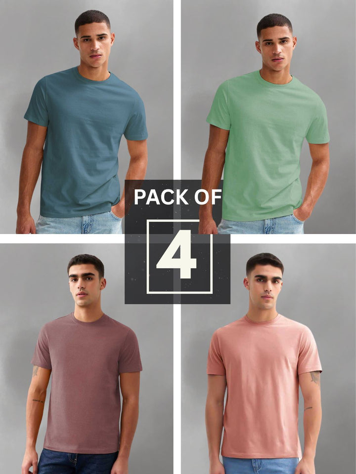 Solid Half Sleeve T-Shirt Men Combo - Pack of 4