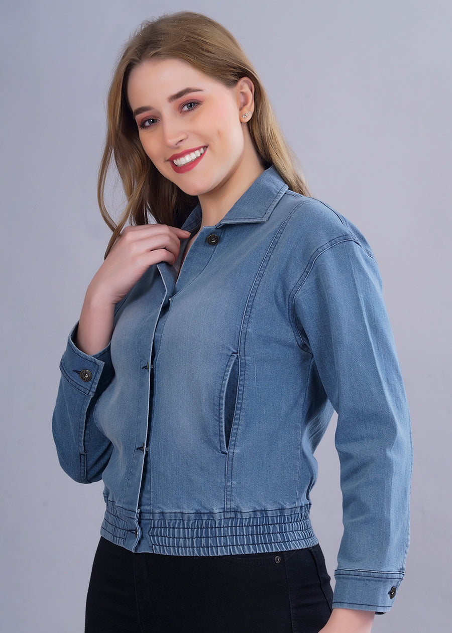 Pink Floyd Printed Cropped Denim Jacket For Womens | Pronk