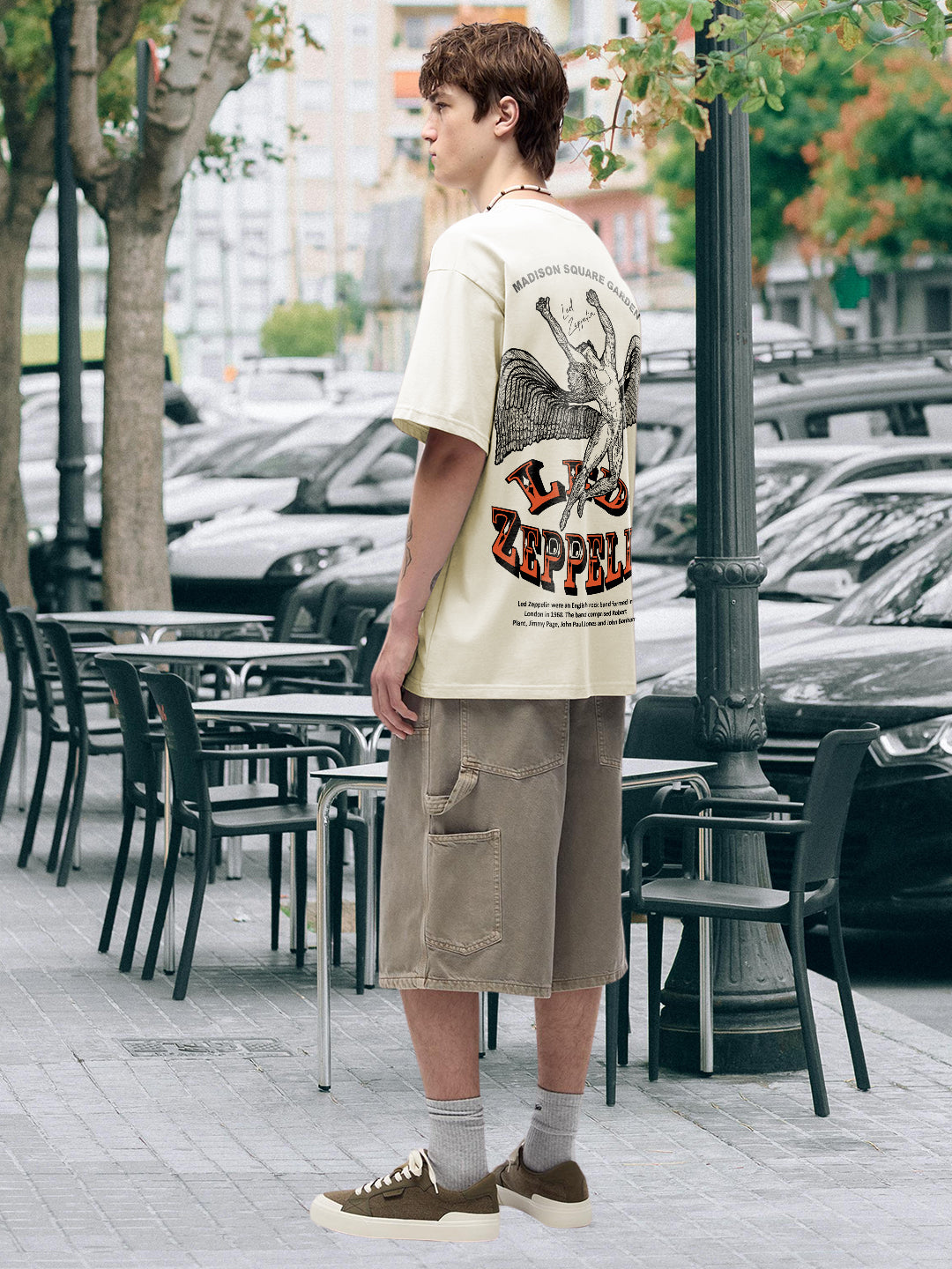 Flying Zeppelin Men Printed Terry Oversized  T-Shirt