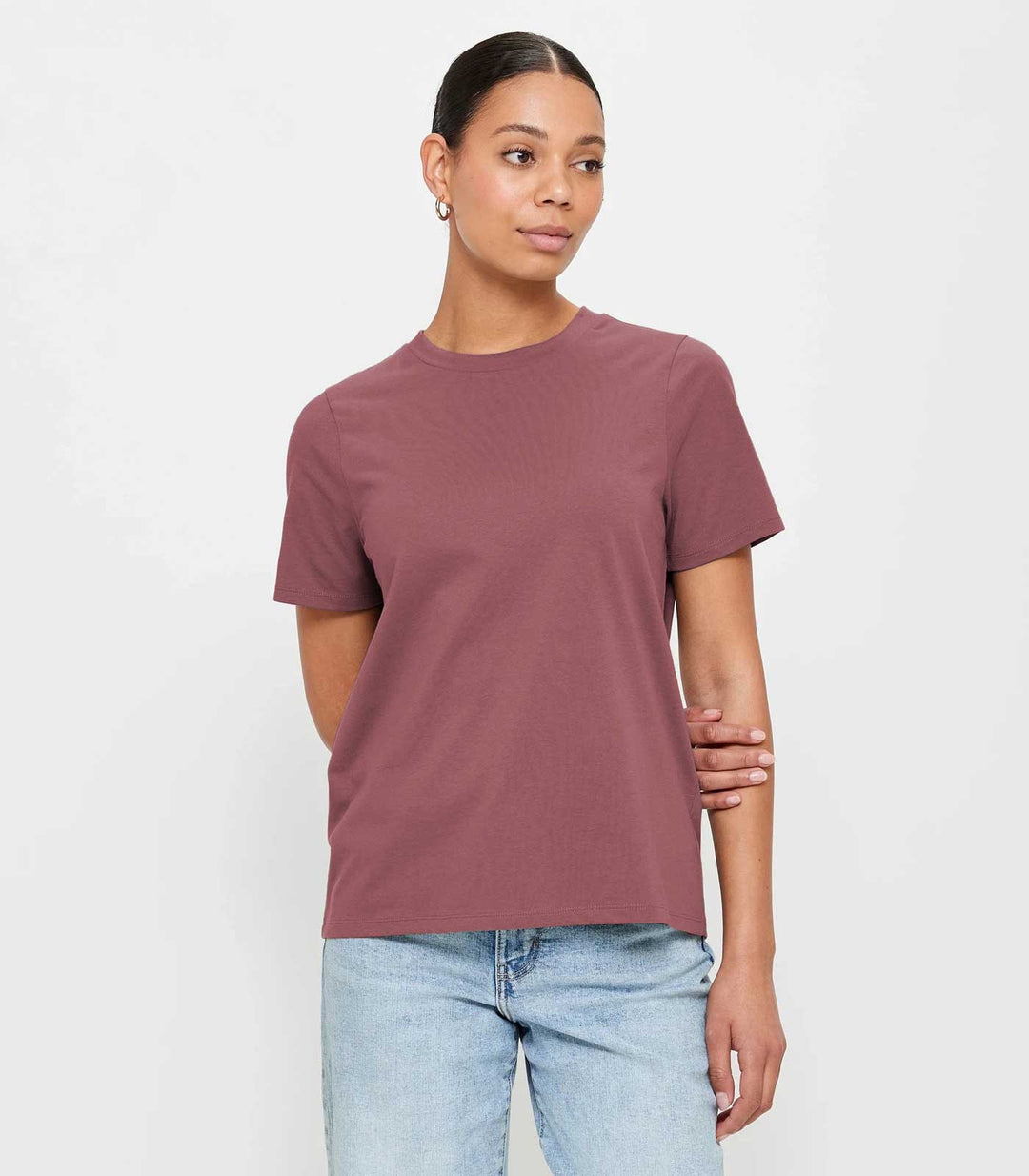Women Solid Half Sleeve T-Shirt - Mauve Taupe