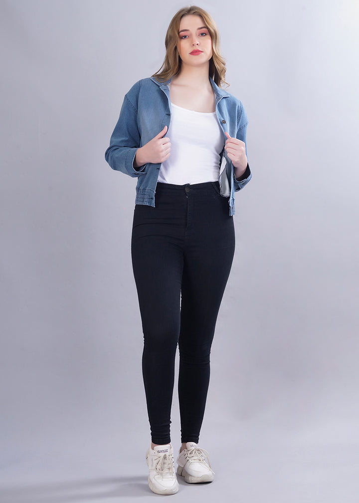 Pink Floyd Printed Cropped Denim Jacket For Womens | Pronk