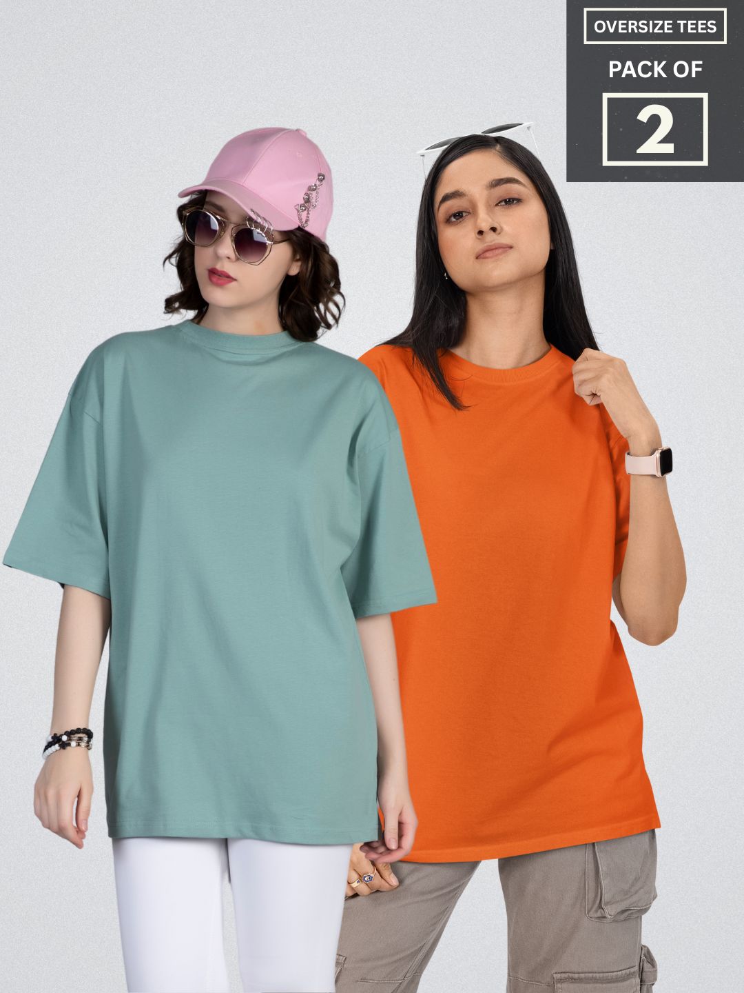 Solid Oversized T-Shirt Women Combo - Pack of 2