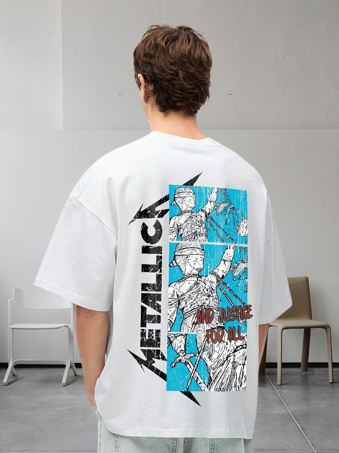 Justice Metallica Men Printed Oversized  T-Shirt