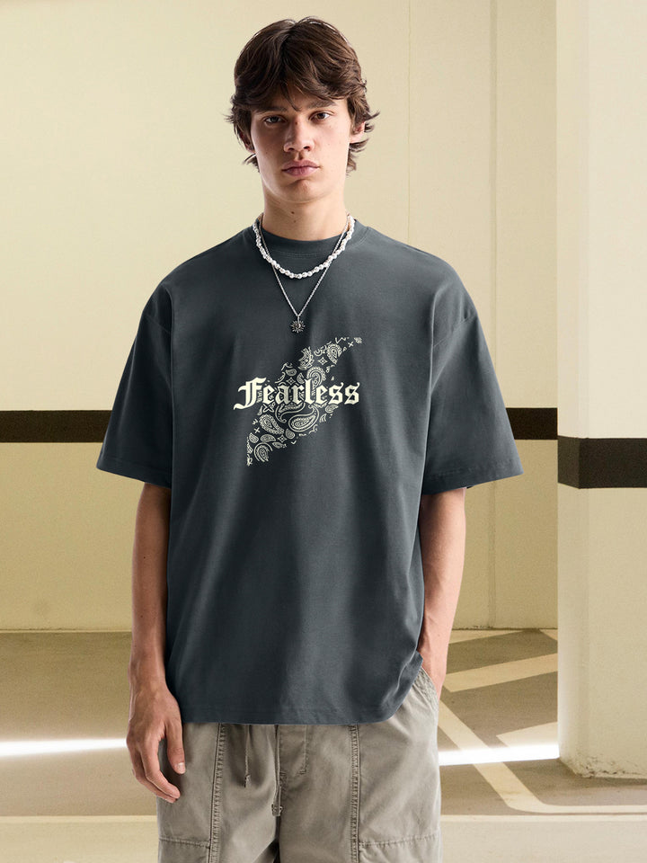 FEARLESS HEART Men Printed Oversized T-Shirt