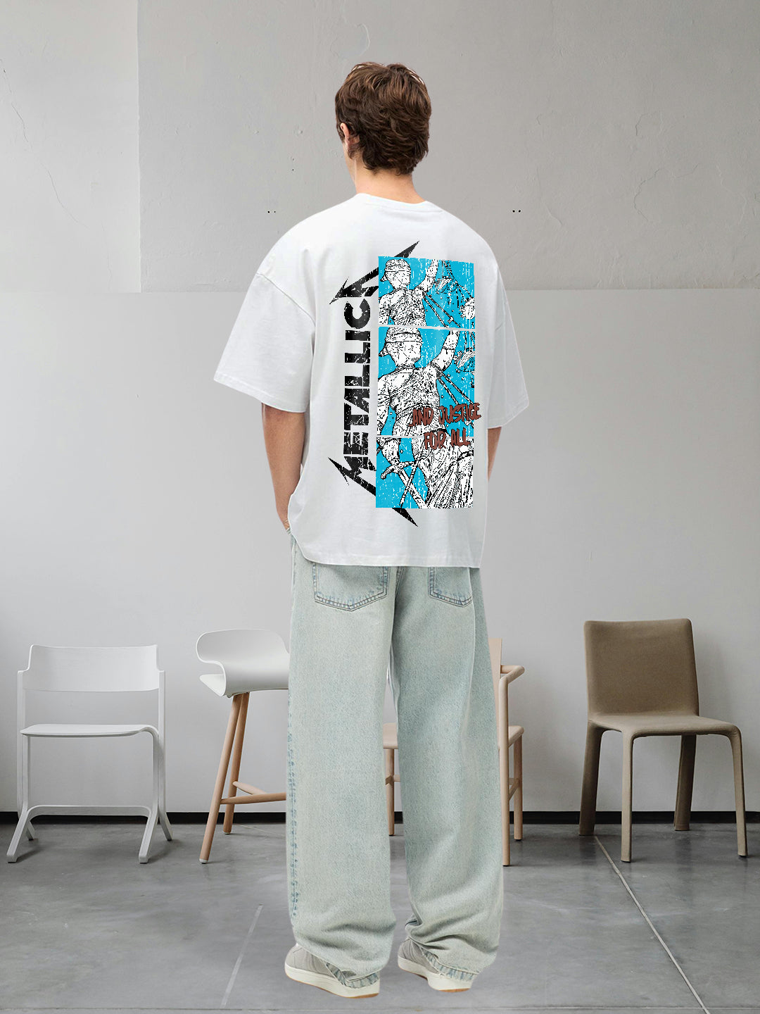 Justice Metallica Men Printed Oversized  T-Shirt