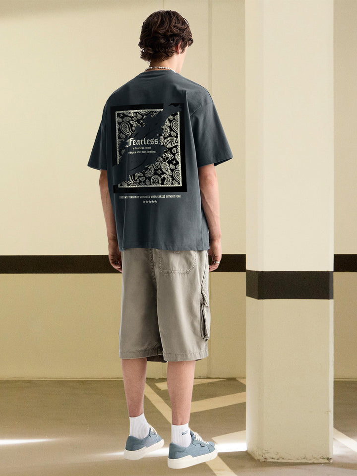 FEARLESS HEART Men Printed Oversized T-Shirt