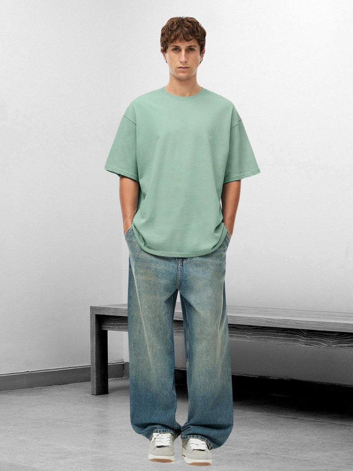 Solid Men Oversized T-Shirt - Mint Green
